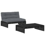 2-Piece Garden Lounge Set with Cushions Black Wood Timber Outdoor Patio Furniture