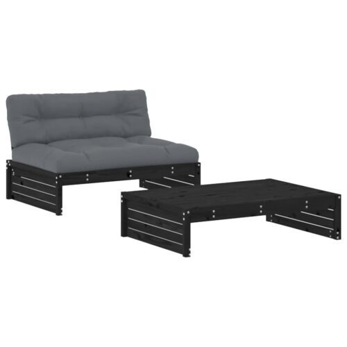 2-Piece Garden Lounge Set with Cushions Black Wood Timber Outdoor Patio Furniture