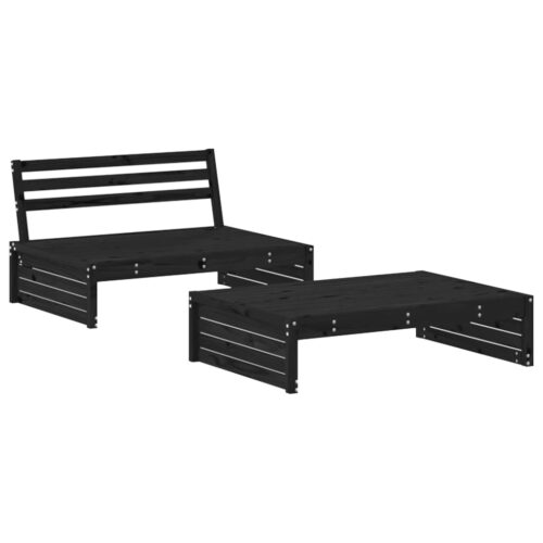 2-Piece Garden Lounge Set with Cushions Black Wood Timber Outdoor Patio Furniture - Image 3
