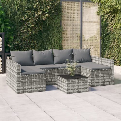 2-Piece Outdoor Sofa Set with Cushions Garden Patio Lounge Chairs Rattan Grey - Image 2