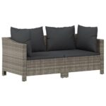 2-Piece Garden Lounge Set with Cushions Grey Poly Rattan Wicker Outdoor Patio Furniture