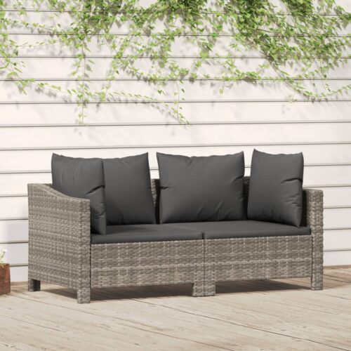2-Piece Garden Lounge Set with Cushions Grey Poly Rattan Wicker Outdoor Patio Furniture - Image 2
