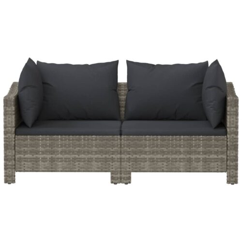 2-Piece Garden Lounge Set with Cushions Grey Poly Rattan Wicker Outdoor Patio Furniture - Image 4