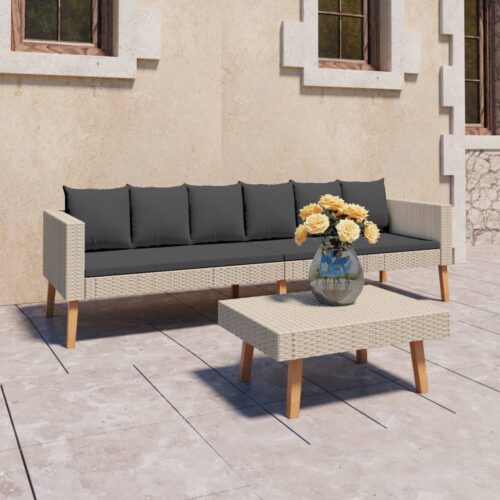 2-Piece Garden Lounge Set with Cushions Poly Rattan Wicker Outdoor Patio Furniture Beige - Image 2