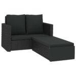 2-Piece Garden Lounge Set with Cushions Poly Rattan Wicker Outdoor Patio Furniture Black