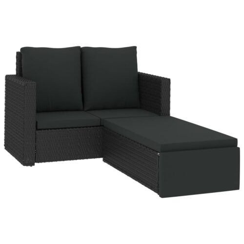 2-Piece Garden Lounge Set with Cushions Poly Rattan Wicker Outdoor Patio Furniture Black