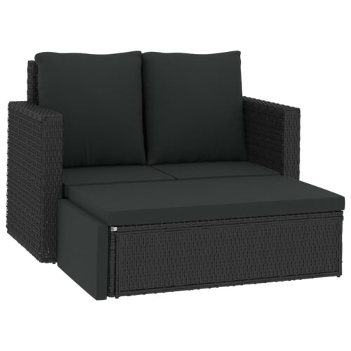 2-Piece Garden Lounge Set with Cushions Poly Rattan Wicker Outdoor Patio Furniture Black - Image 2
