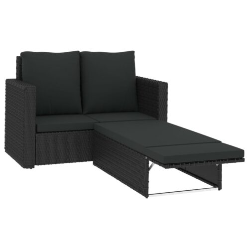 2-Piece Garden Lounge Set with Cushions Poly Rattan Wicker Outdoor Patio Furniture Black - Image 3