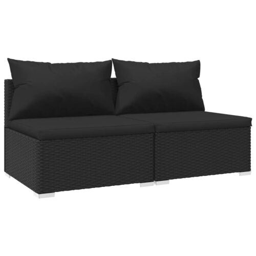 2-Piece Garden Lounge Set with Cushions Poly Rattan Wicker Outdoor Patio Furniture Black