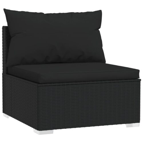 2-Piece Garden Lounge Set with Cushions Poly Rattan Wicker Outdoor Patio Furniture Black - Image 3