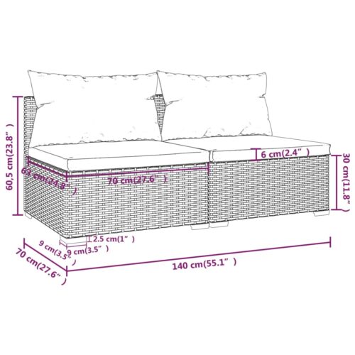 2-Piece Garden Lounge Set with Cushions Poly Rattan Wicker Outdoor Patio Furniture Black - Image 5