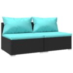 2-Piece Garden Lounge Set with Cushions Poly Rattan Wicker Outdoor Patio Furniture Black