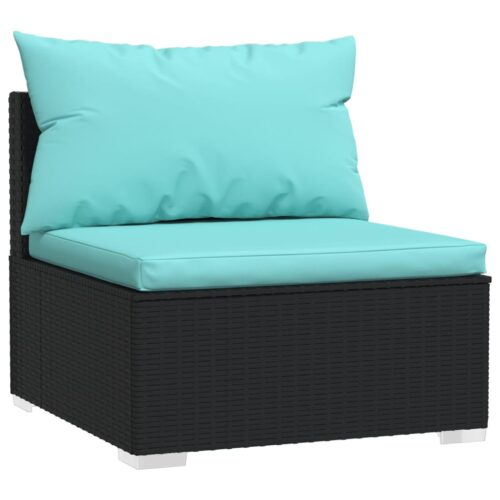 2-Piece Garden Lounge Set with Cushions Poly Rattan Wicker Outdoor Patio Furniture Black - Image 3