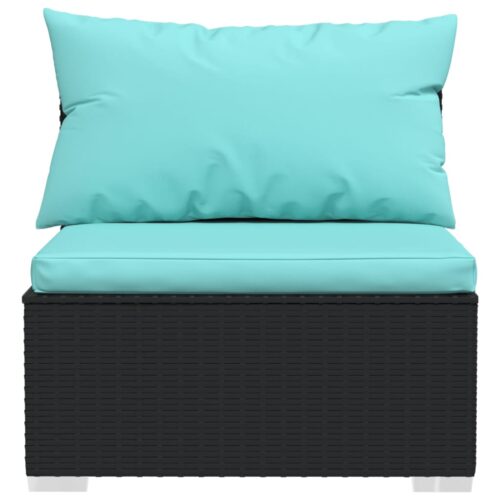 2-Piece Garden Lounge Set with Cushions Poly Rattan Wicker Outdoor Patio Furniture Black - Image 4