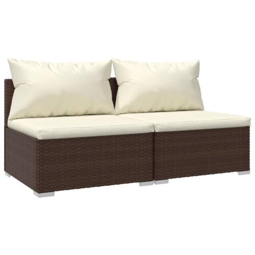 2-Piece Garden Lounge Set with Cushions Poly Rattan Wicker Outdoor Patio Furniture Brown