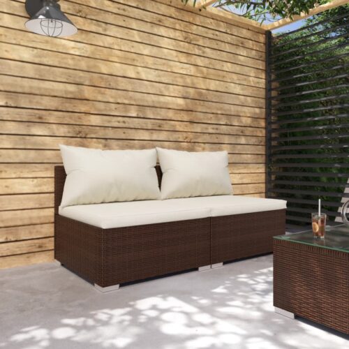 2-Piece Garden Lounge Set with Cushions Poly Rattan Wicker Outdoor Patio Furniture Brown - Image 2
