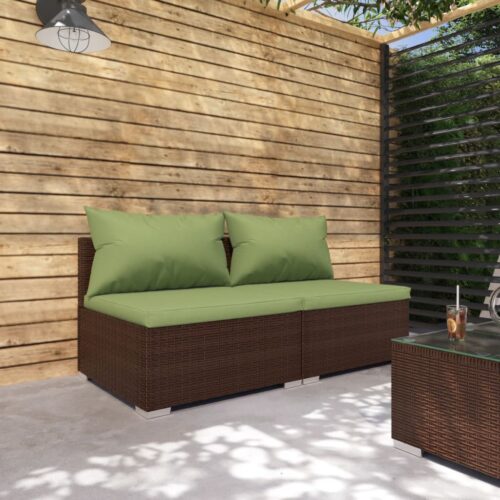 2-Piece Garden Lounge Set with Cushions Poly Rattan Wicker Outdoor Patio Furniture Brown - Image 2