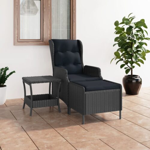 2-Piece Garden Lounge Set with Cushions Poly Rattan Wicker Outdoor Patio Furniture Dark Grey - Image 2