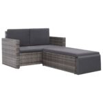 2-Piece Garden Lounge Set with Cushions Poly Rattan Wicker Outdoor Patio Furniture Grey