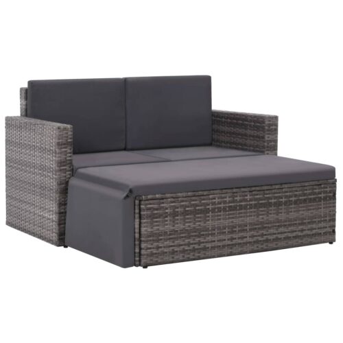 2-Piece Garden Lounge Set with Cushions Poly Rattan Wicker Outdoor Patio Furniture Grey - Image 2