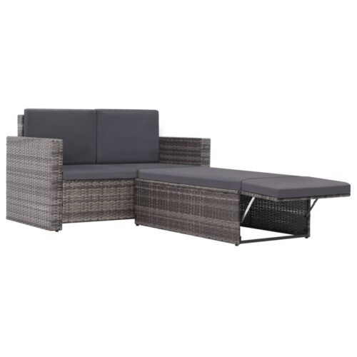 2-Piece Garden Lounge Set with Cushions Poly Rattan Wicker Outdoor Patio Furniture Grey - Image 3