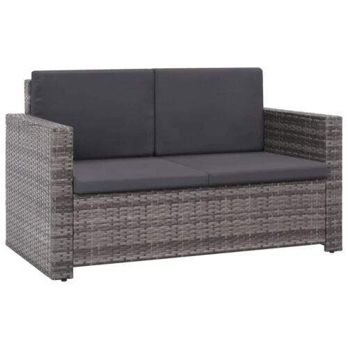 2-Piece Garden Lounge Set with Cushions Poly Rattan Wicker Outdoor Patio Furniture Grey - Image 4