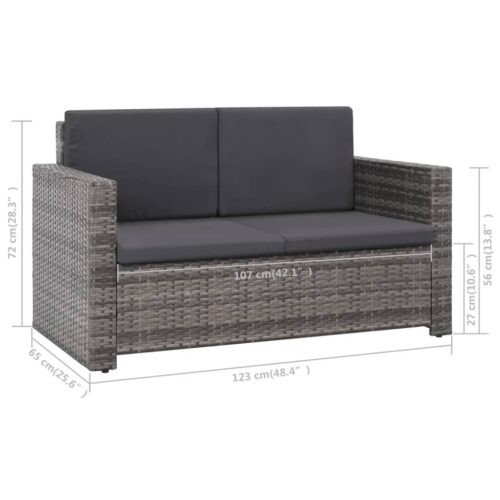 2-Piece Garden Lounge Set with Cushions Poly Rattan Wicker Outdoor Patio Furniture Grey - Image 8