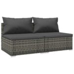 2-Piece Garden Lounge Set with Cushions Poly Rattan Wicker Outdoor Patio Furniture Grey