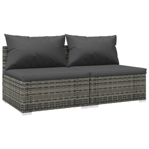 2-Piece Garden Lounge Set with Cushions Poly Rattan Wicker Outdoor Patio Furniture Grey