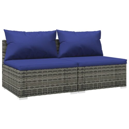 2-Piece Garden Lounge Set with Cushions Poly Rattan Wicker Outdoor Patio Furniture Grey