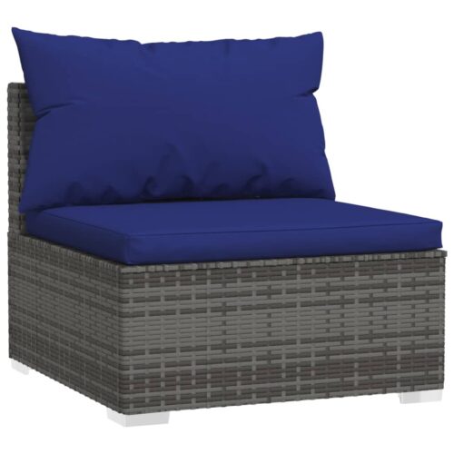 2-Piece Garden Lounge Set with Cushions Poly Rattan Wicker Outdoor Patio Furniture Grey - Image 3