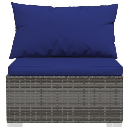 2-Piece Garden Lounge Set with Cushions Poly Rattan Wicker Outdoor Patio Furniture Grey - Image 4