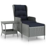 2-Piece Garden Lounge Set with Cushions Poly Rattan Wicker Outdoor Patio Furniture Light Grey
