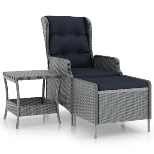 2-Piece Garden Lounge Set with Cushions Poly Rattan Wicker Outdoor Patio Furniture Light Grey