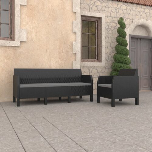 2-Piece Garden Lounge Set with Cushions PP Rattan Anthracite - Image 2