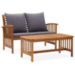 2-Piece Outdoor Sofa Set Garden Patio Balcony Lounge Chair Table Solid Acacia Wood