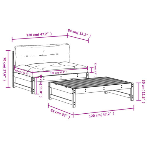 2-Piece Garden Lounge Set with Cushions Wood Timber Outdoor Patio Furniture - Image 8