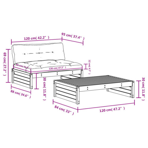2-Piece Garden Lounge Set with Cushions Wood Timber Outdoor Patio Furniture - Image 8