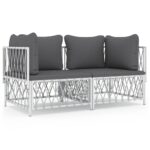 2-Piece Garden Lounge Set with Cushions White Steel