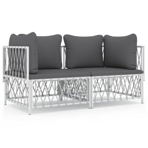 2-Piece Garden Lounge Set with Cushions White Steel