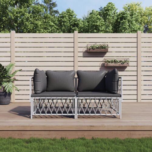 2-Piece Garden Lounge Set with Cushions White Steel - Image 2