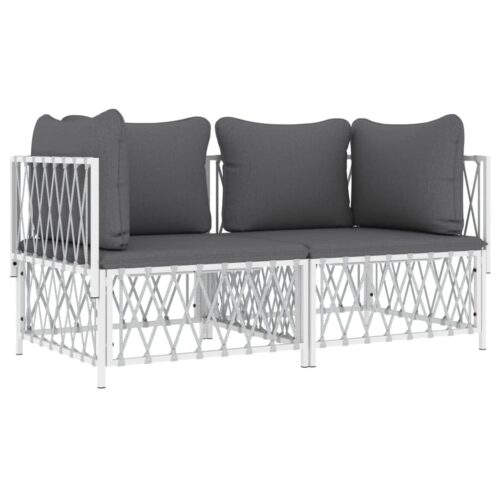 2-Piece Garden Lounge Set with Cushions White Steel - Image 3