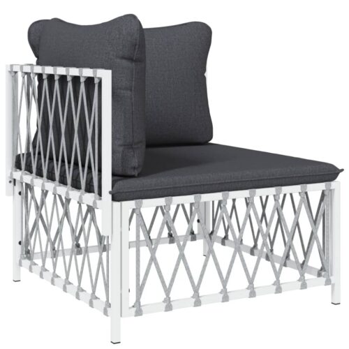 2-Piece Garden Lounge Set with Cushions White Steel - Image 4