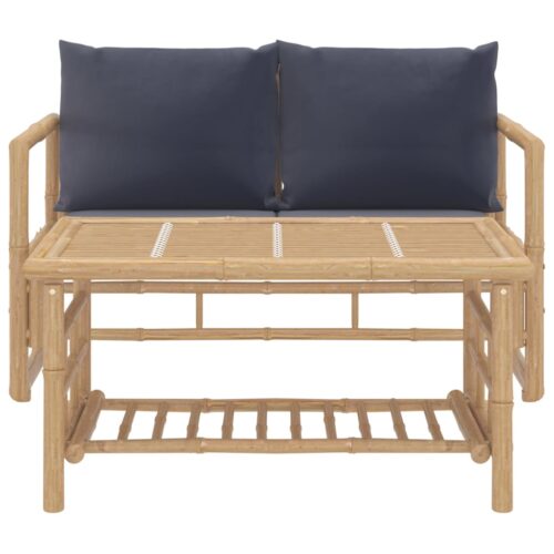 2-Piece Garden Lounge Set with Dark Grey Cushions Bamboo - Image 3