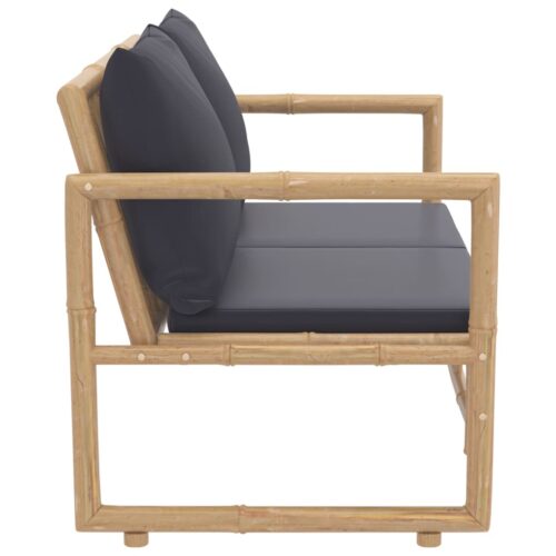 2-Piece Garden Lounge Set with Dark Grey Cushions Bamboo - Image 7