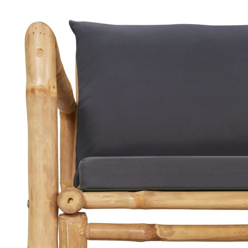 2-Piece Garden Lounge Set with Dark Grey Cushions Bamboo - Image 8