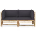 2-Piece Garden Lounge Set with Dark Grey Cushions Bamboo