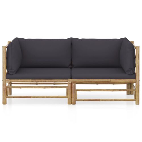 2-Piece Garden Lounge Set with Dark Grey Cushions Bamboo
