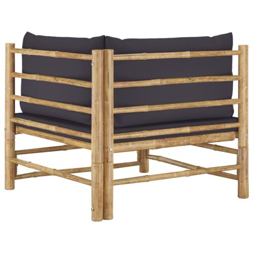 2-Piece Garden Lounge Set with Dark Grey Cushions Bamboo - Image 5