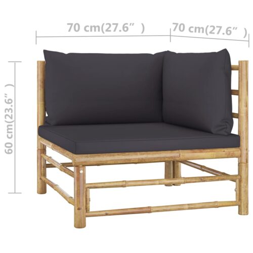 2-Piece Garden Lounge Set with Dark Grey Cushions Bamboo - Image 7